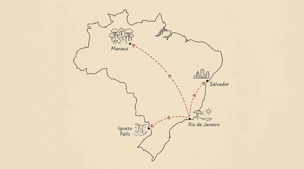 Brazil itinerary comparison for seven, ten and fourteen day trips