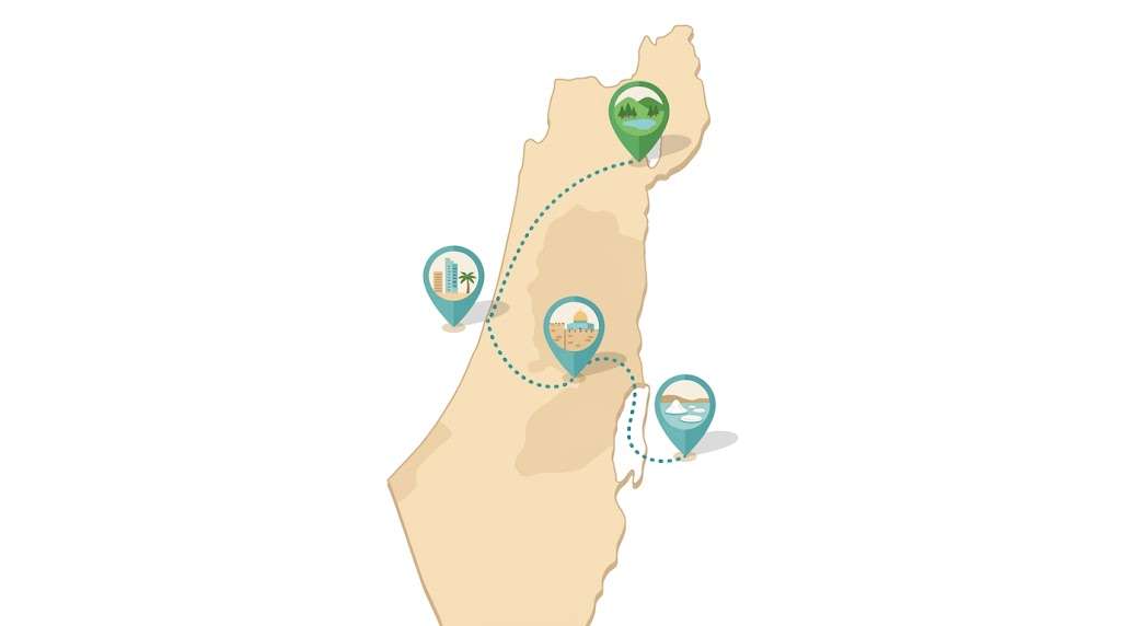 Israel Itinerary Map Sample Israel itinerary map linking Tel Aviv Jerusalem the Dead Sea and the Galilee