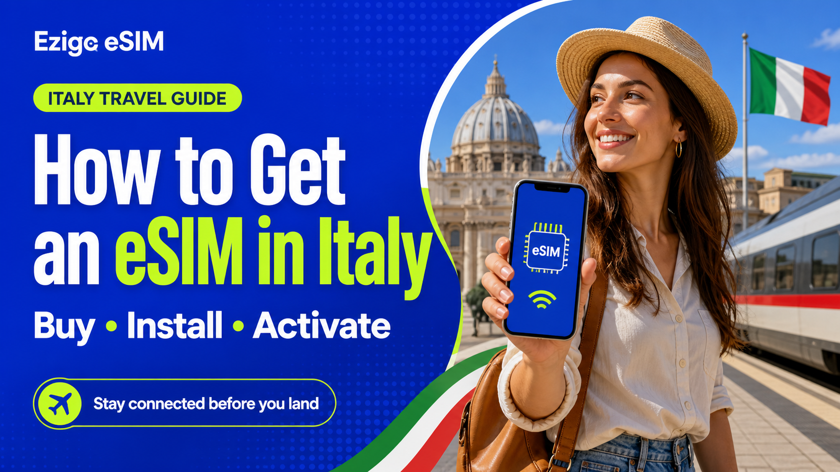 Traveler using a smartphone at an Italian train station