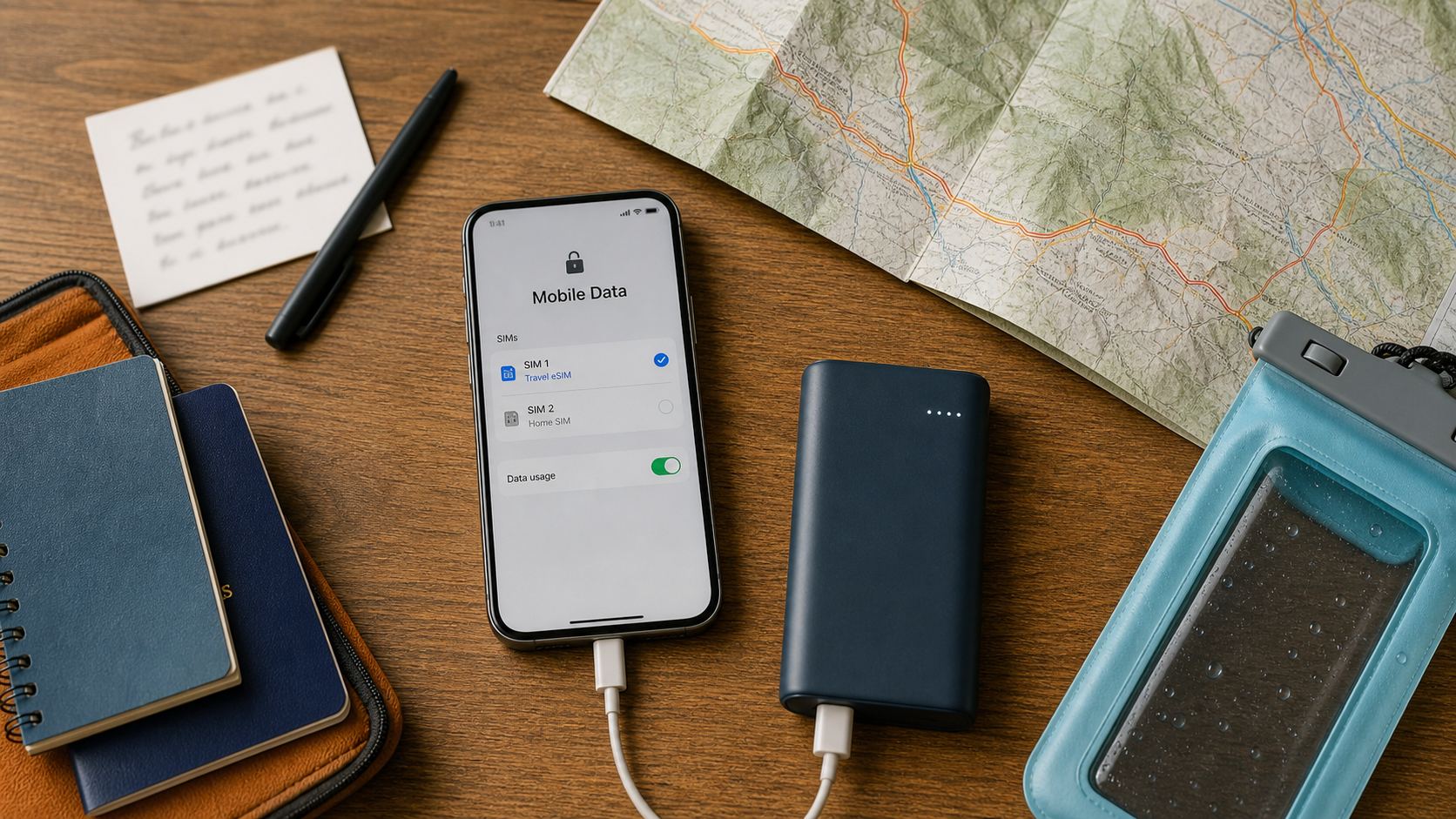 Phone, power bank and offline information prepared for China Nepal border travel