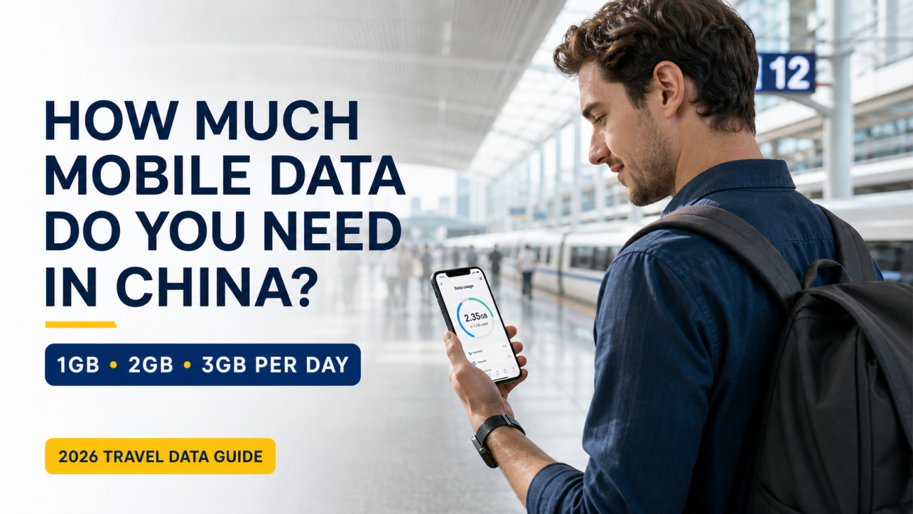 Traveler checking mobile data usage before a mainland China trip