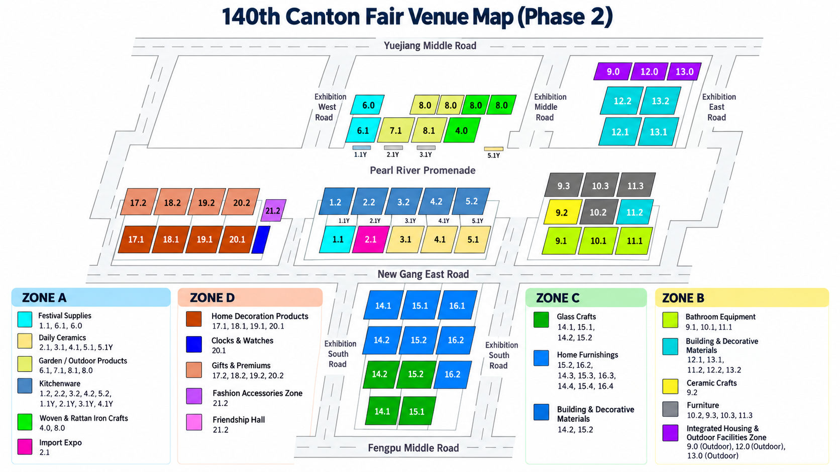 Canton Fair 2026 Phase 2 map showing home, furniture, ceramics and building-material halls