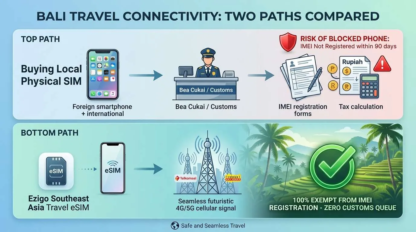 印尼巴厘岛 IMEI 注册指南：解释游客在旅游 eSIM 方面的海关免除政策