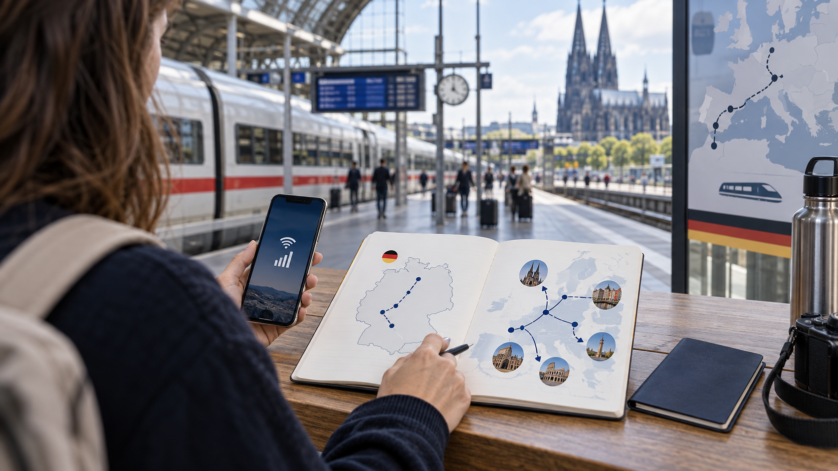 Reisender vergleicht eine reine Deutschland-Route mit einer Reise durch Europa mit mehreren Ländern via eSIM