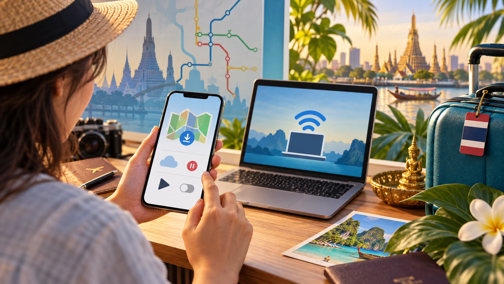 So reduzieren Sie die mobile Datennutzung in Thailand Reisender bereitet Offline-Karten vor, pausiert Cloud-Backups und überprüft Hotspot-Einstellungen vor einer Thailand-Reise