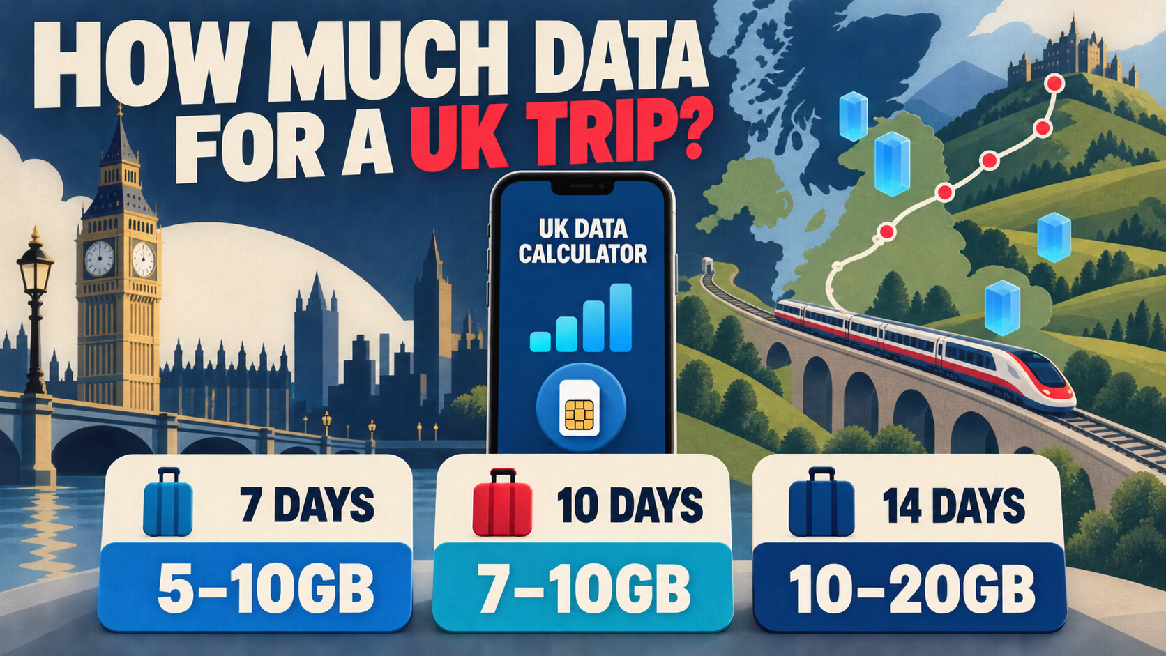 UK trip data calculator showing suggested allowances for 7, 10 and 14 days