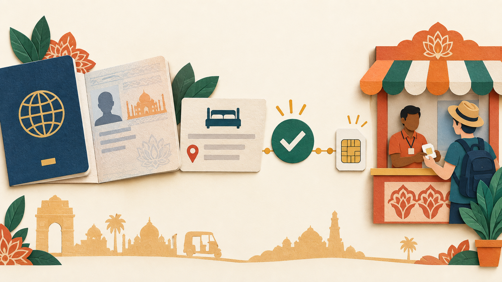 Passport, hotel address and verification steps for a tourist buying an India SIM card