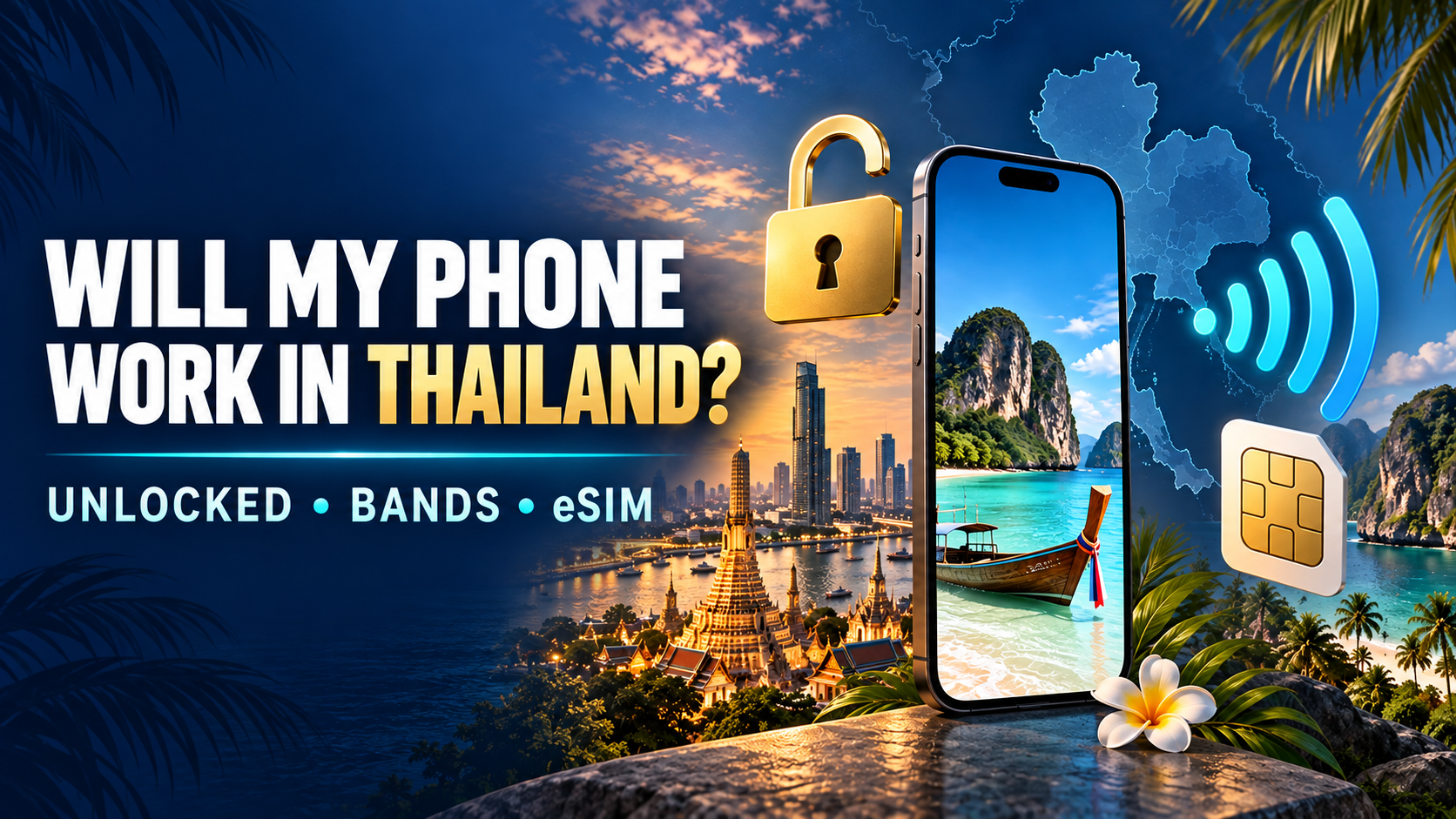Traveler checking whether a smartphone is unlocked, eSIM-compatible and ready for Thailand mobile networks