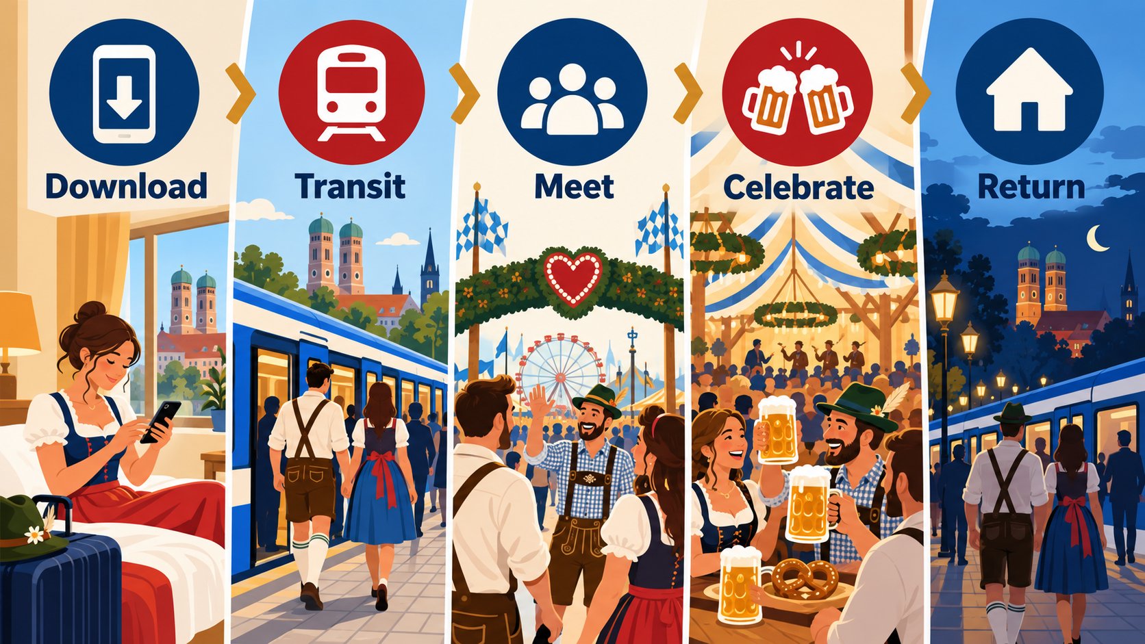 Five-stage Oktoberfest day plan from download to return