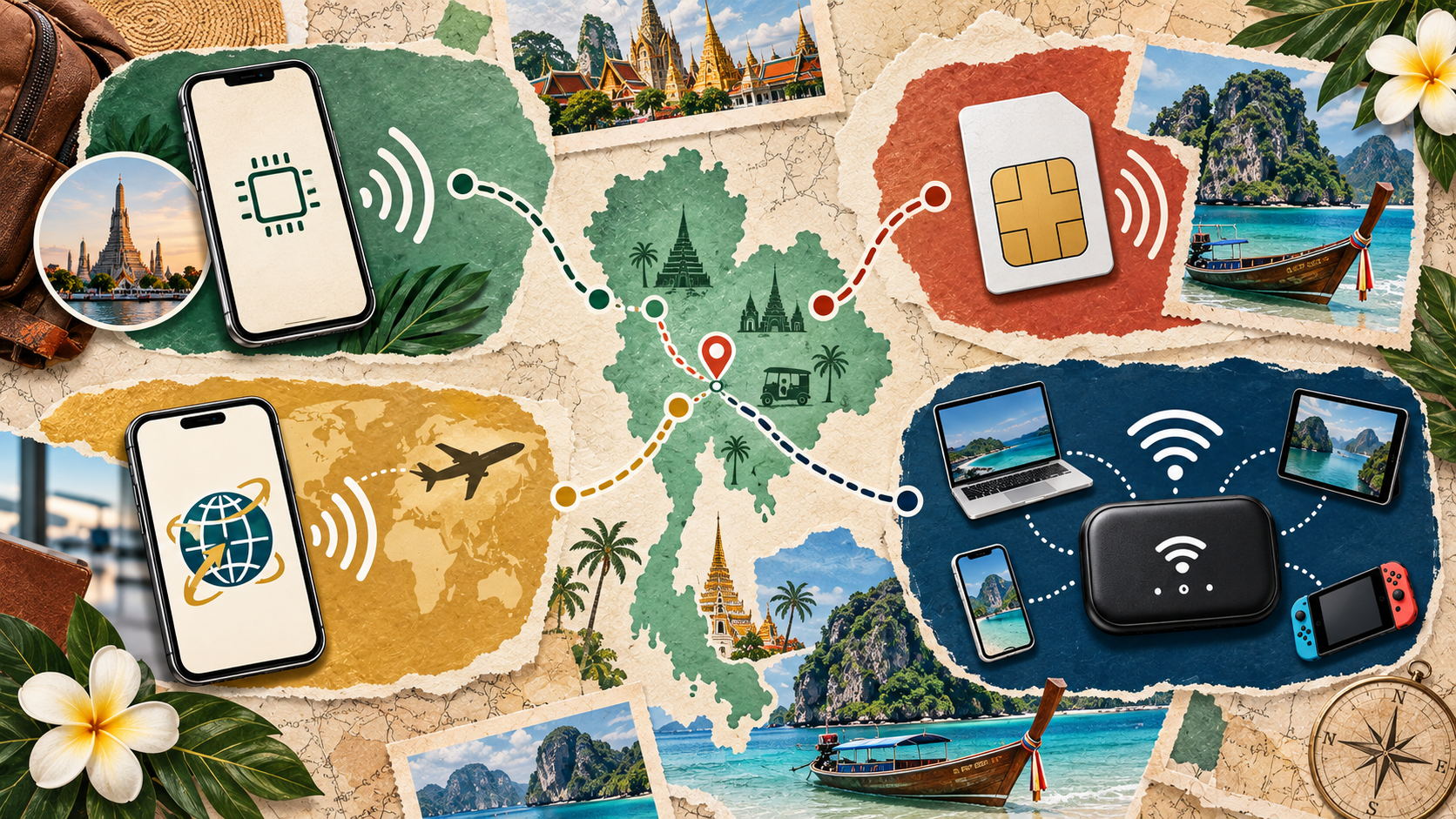Thailand internet options including travel eSIM, tourist SIM, roaming and Pocket WiFi