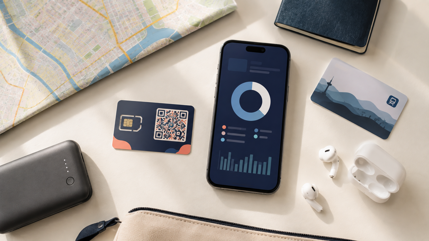 South Korea travel eSIM setup for tourists with a smartphone and travel map