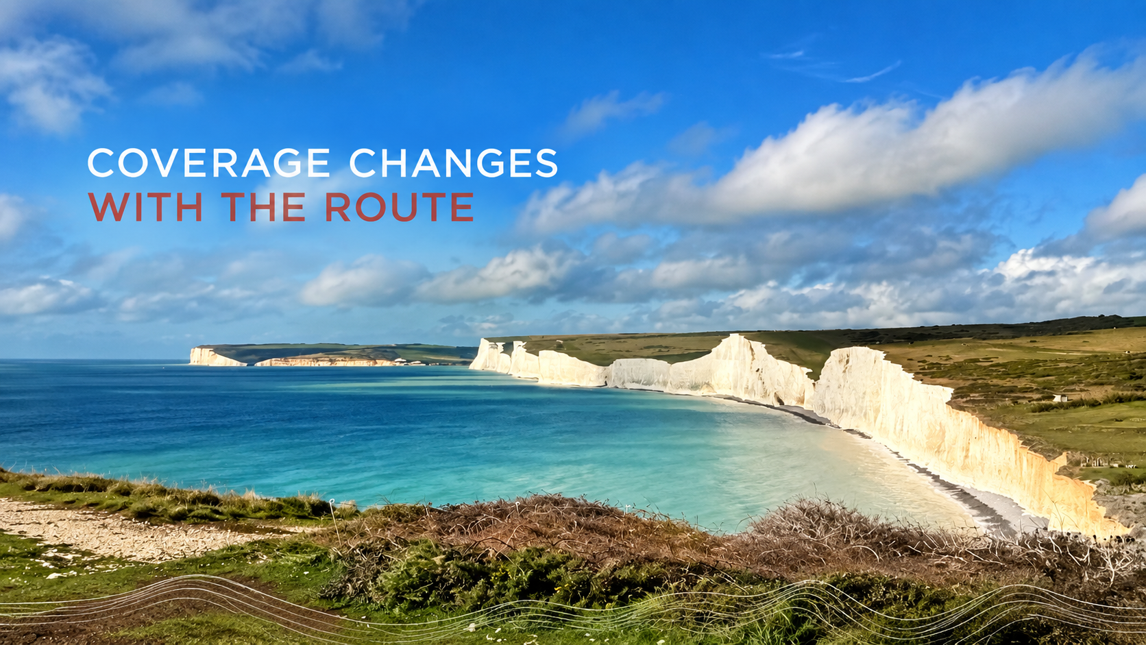 UK Mobile Coverage Changes with the Route White cliffs on the English coast illustrating how UK mobile coverage can change along a travel route