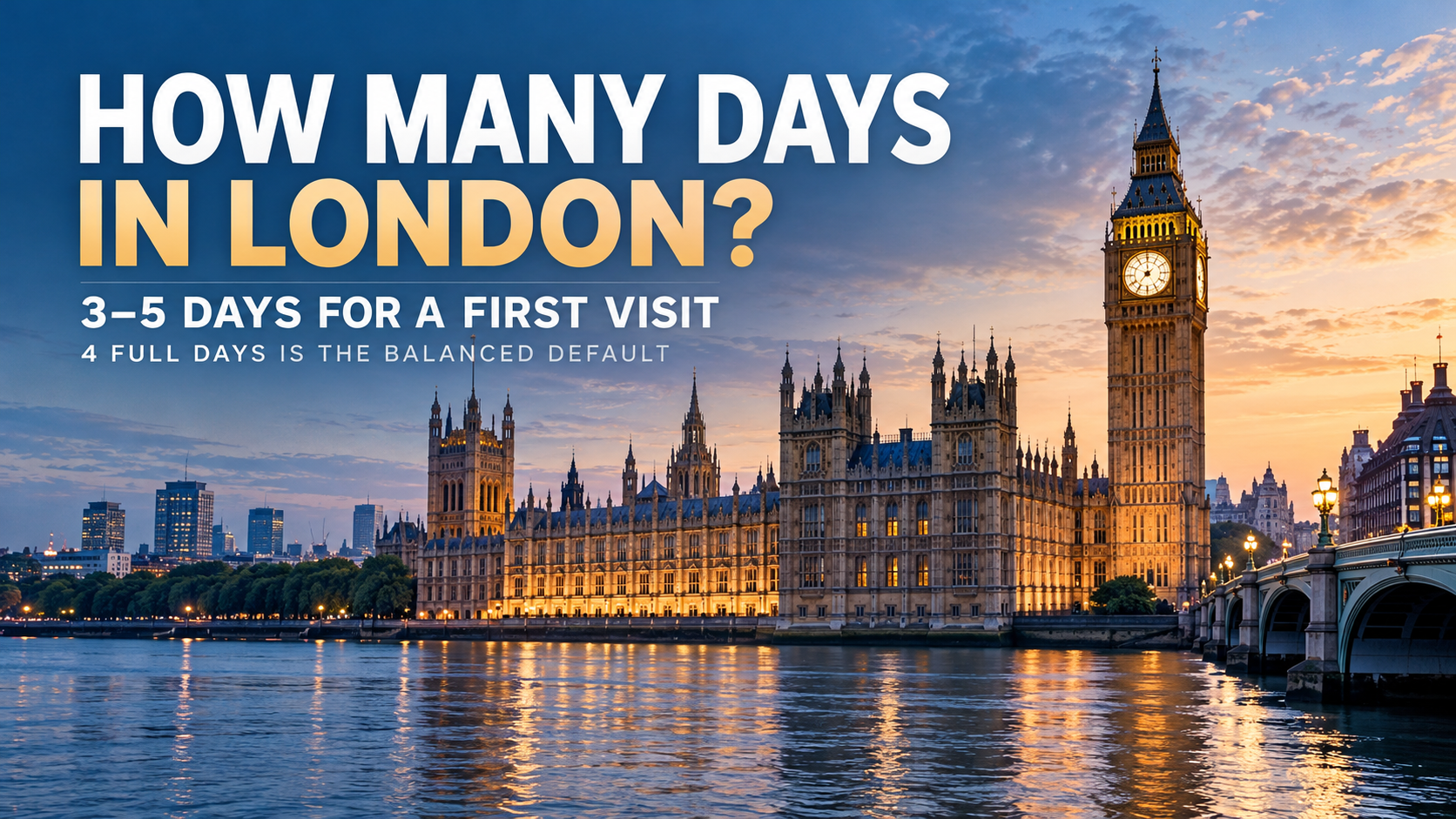 London skyline with Westminster and the Thames, showing a 3–5 day first-visit planning guide