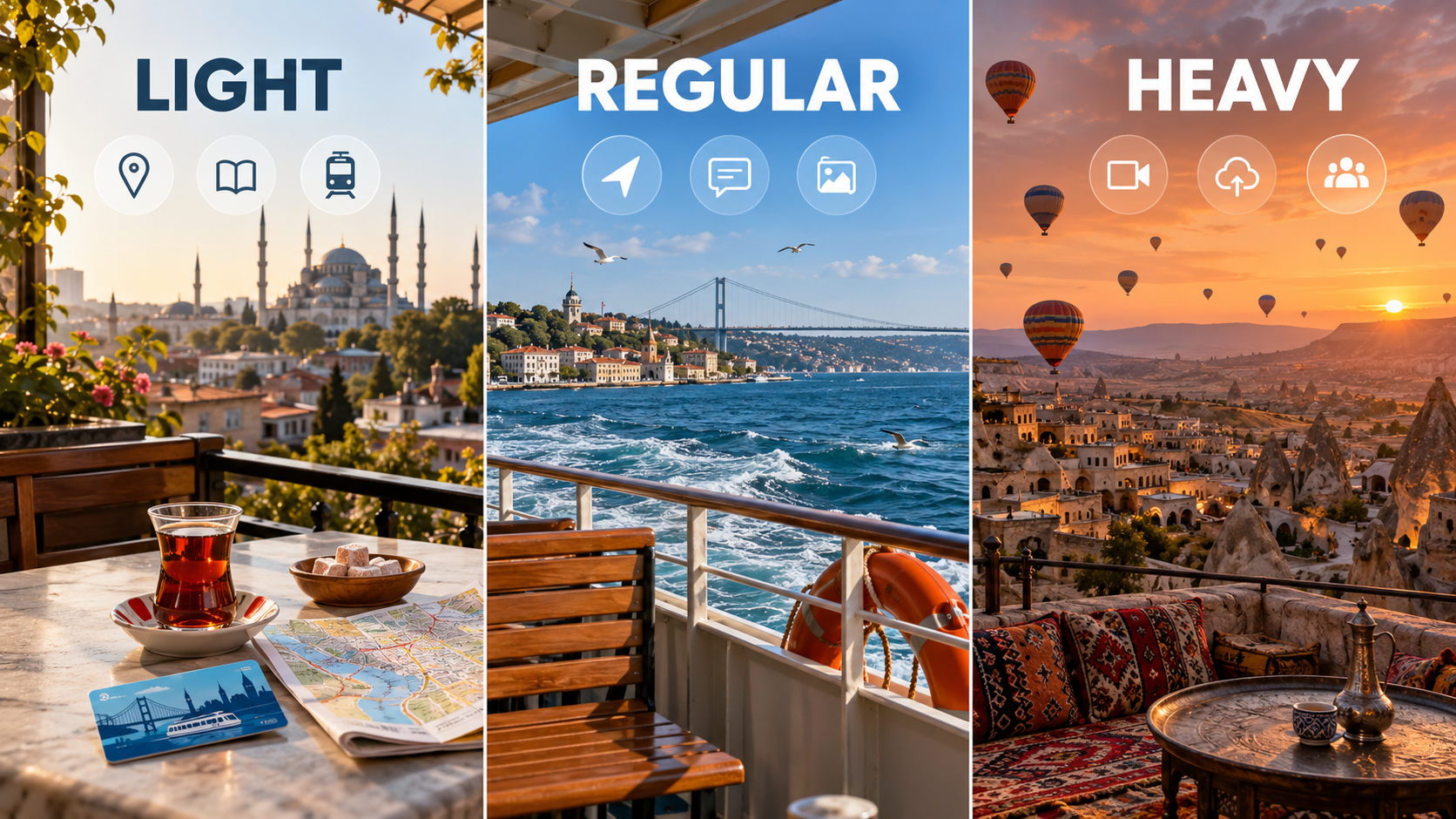 Turkey Travel Data Profiles: Light, Regular and Heavy How much data do I need in Turkey? Light, regular and heavy travel data profiles