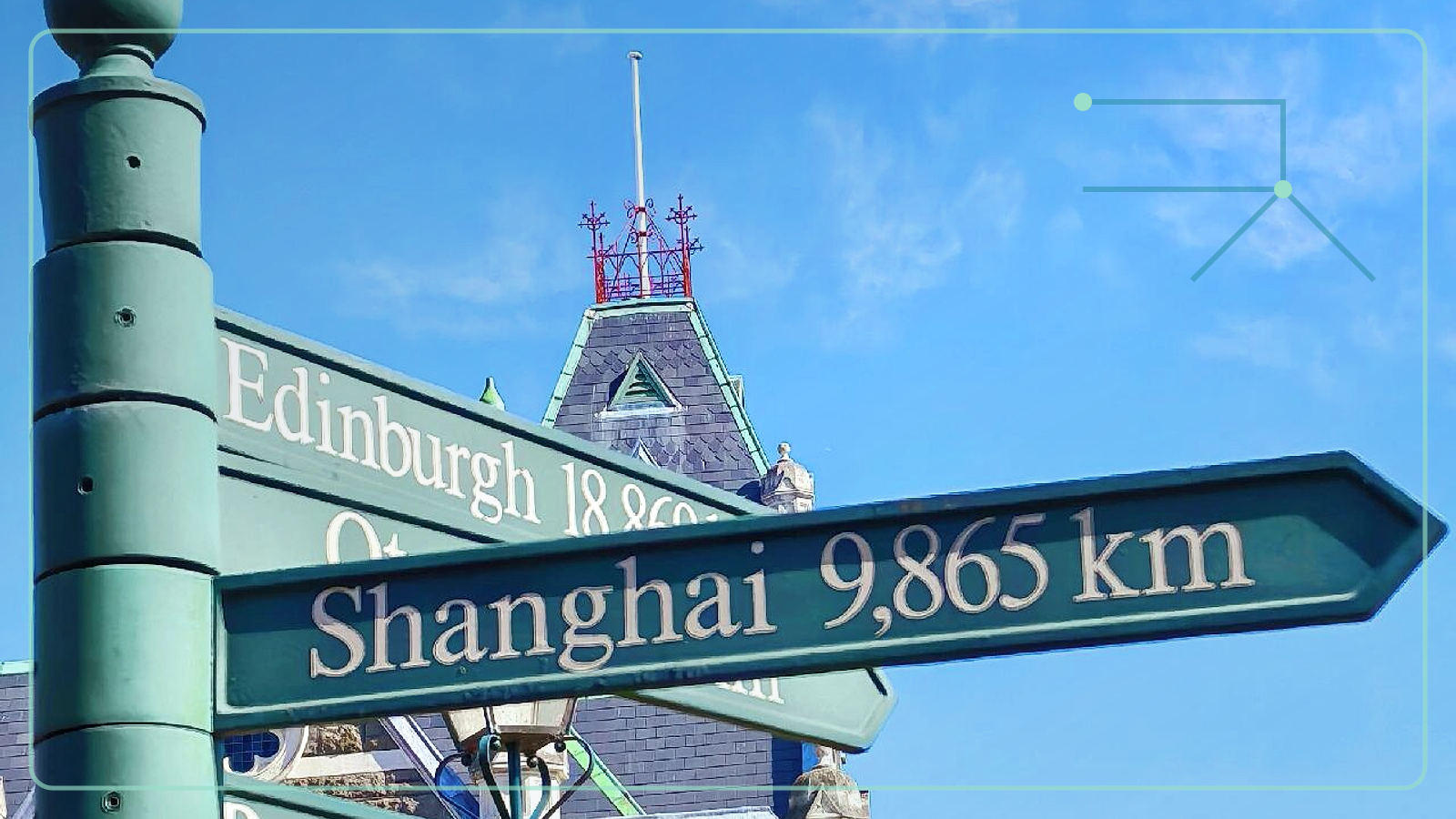 A New Zealand travel route in one frame A travel direction sign points toward distant places beneath a clear New Zealand sky